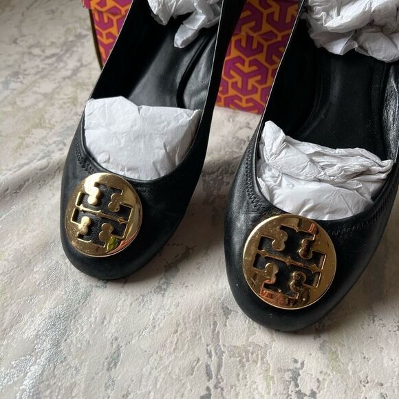 Tory Burch Classic Reva Ballet Flat Black Gold - Picture 12 of 15